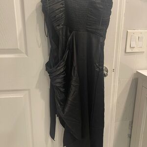 WAYF Delaney Asymmetric Satin Midi-Dress